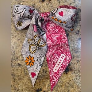 Coach Pink, Gray & Orange Butterfly Floral Silk Bag/ Hair Scarf